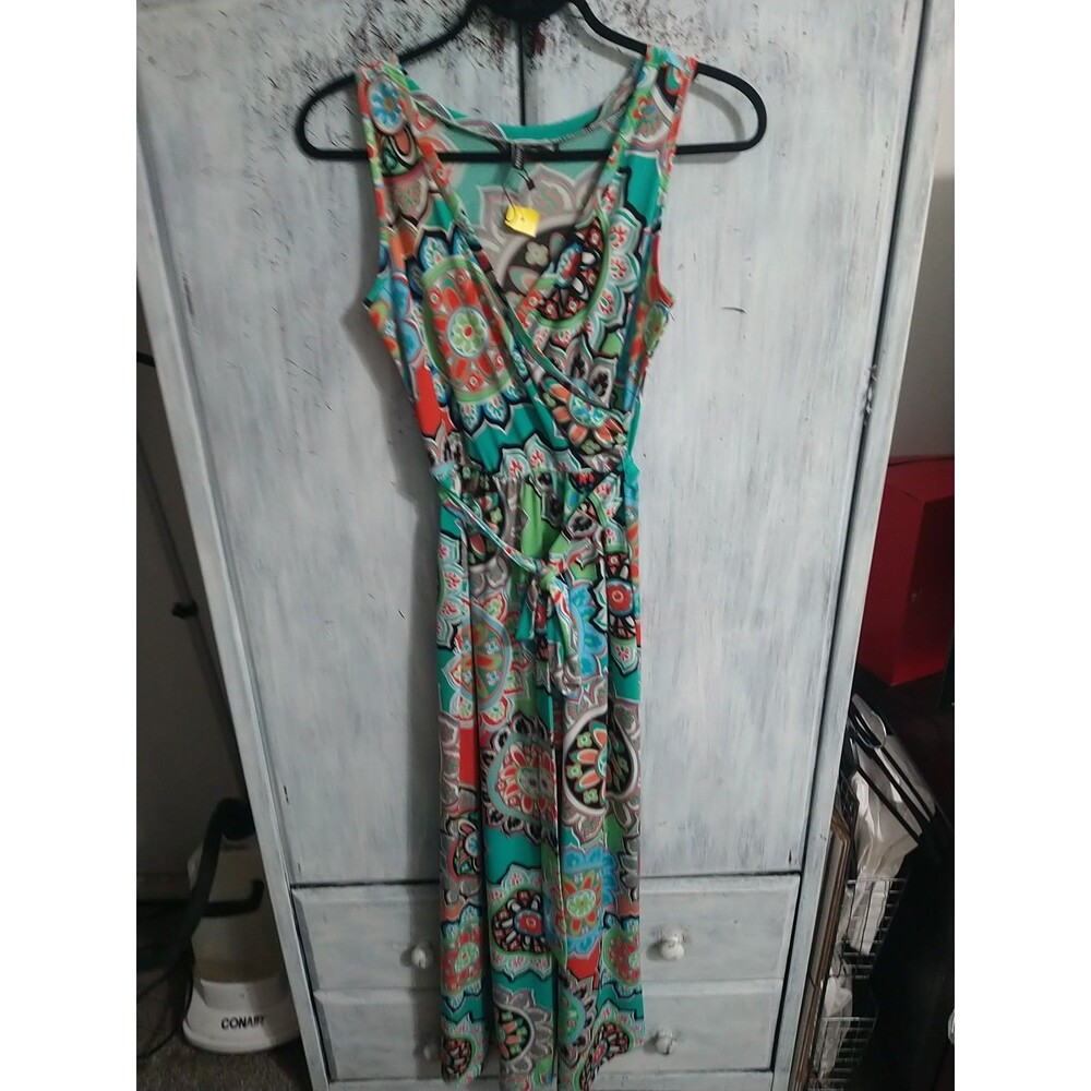Zattcas Maxi V-neck Sleeveless Dress Small Multicolor Boho Feminine Cottage Core